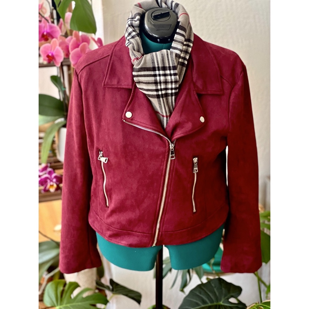 BNWT - Burgundy Faux Suede Moto Jacket
